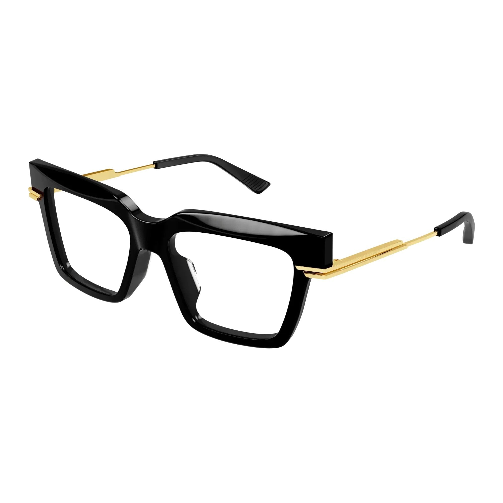 Bottega Veneta BV1243O-001 Optical Black Gold Transparent Frames; Size 53