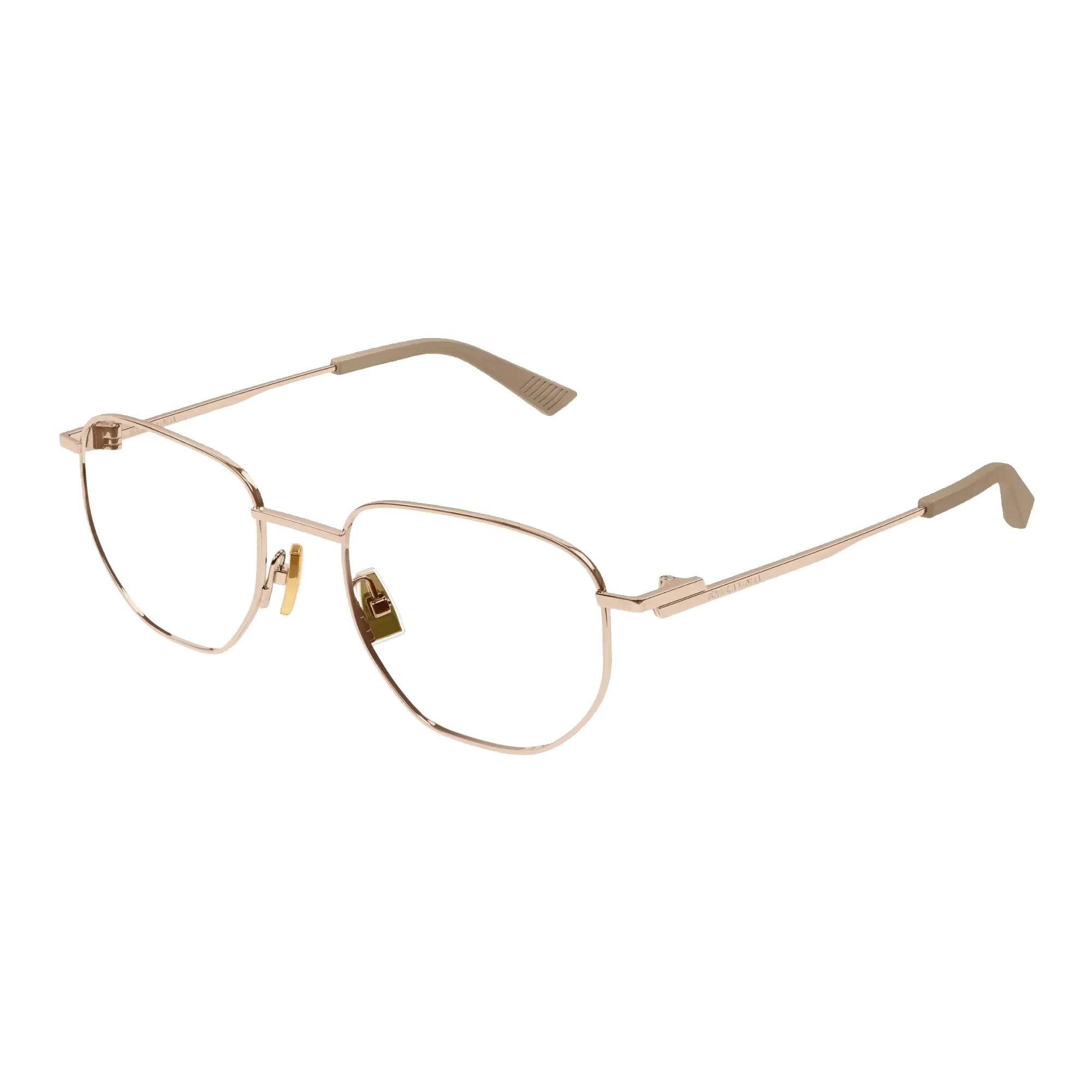 Bottega Veneta BV1301O-003 Optical Gold Transparent Frames; Size 50