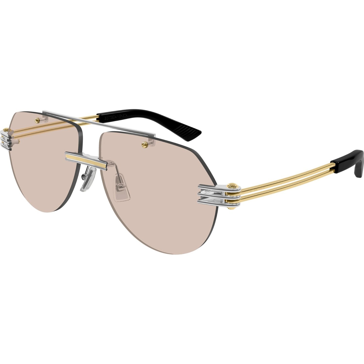 Bottega Veneta BV1342S-002 Sunglasses Silver Gold Brown Frames; Size 59
