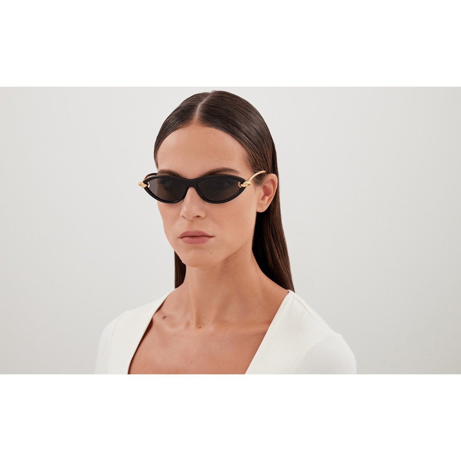 Bottega Veneta BV1390S-001 Sunglasses Black Gold Grey Frames; Size 56