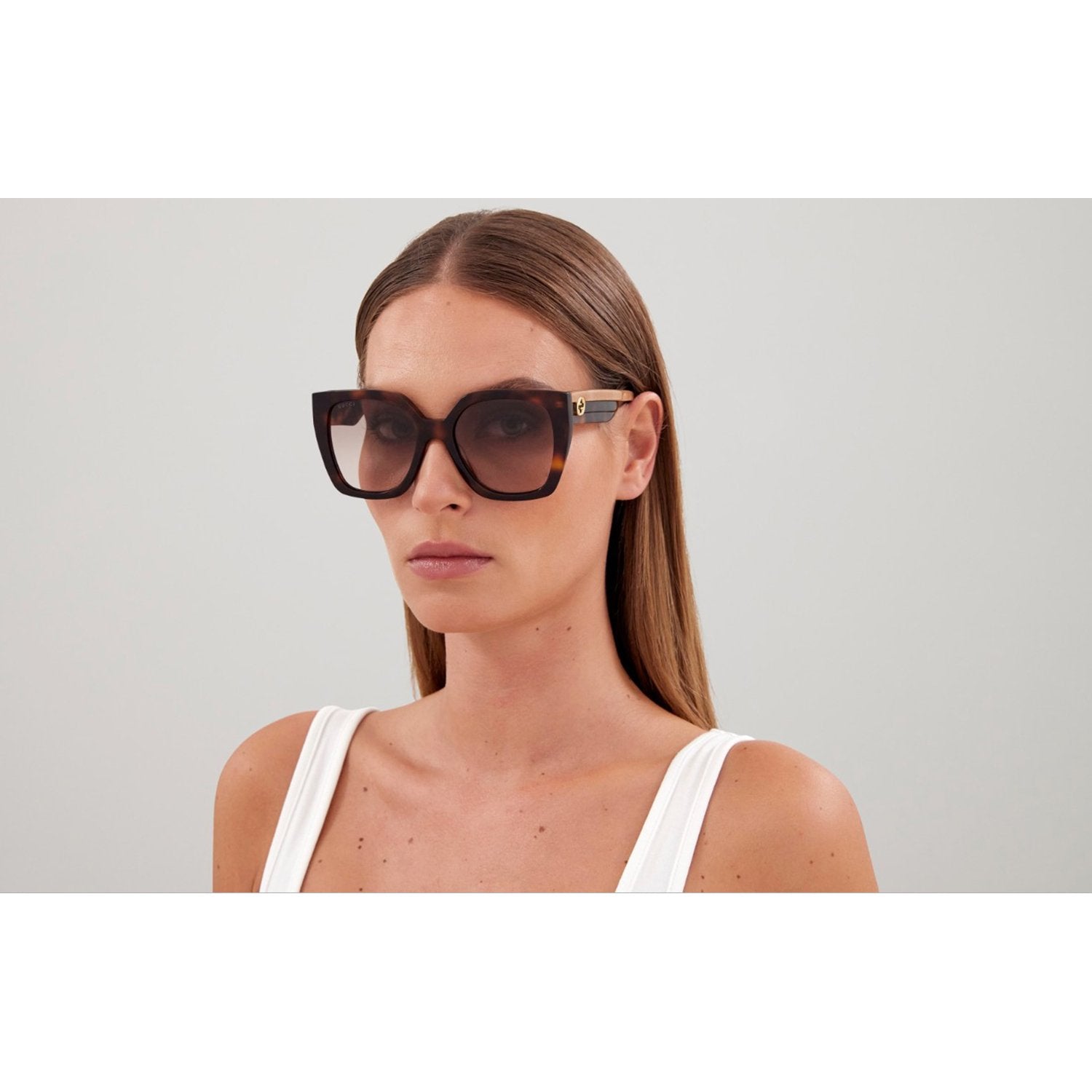 Gucci GG1300S-003 Sunglasses Havana Crystal Brown Frames; Size 55