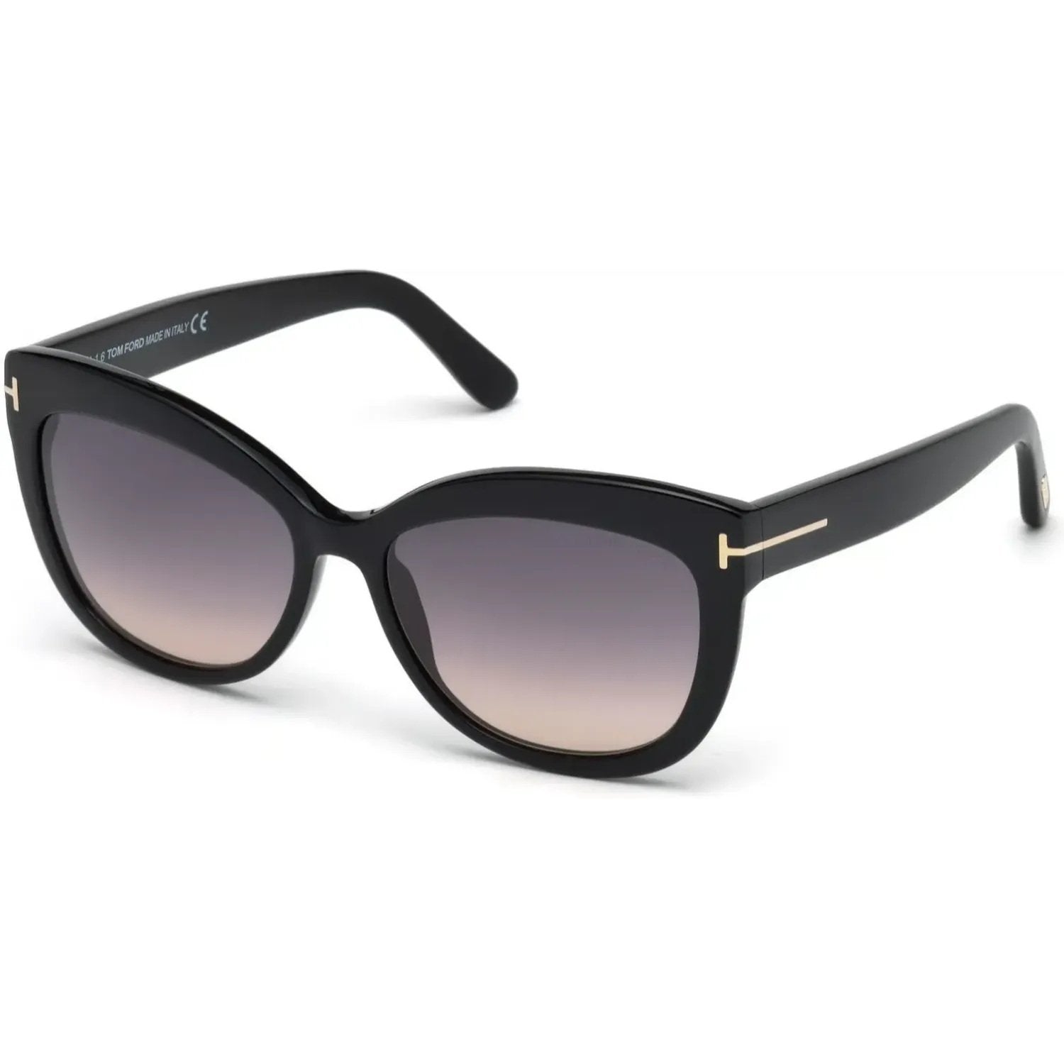 Tom Ford FT0524 Sunglasses Shiny Black Frames Gradient Smoke Lenses; Size 56