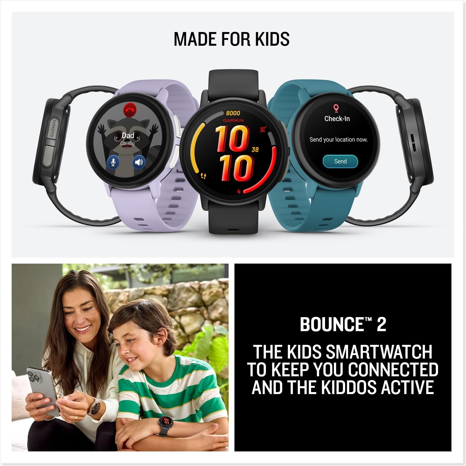 Garmin Bounce 2 Kids Smartwatch with Calling, Light Purple