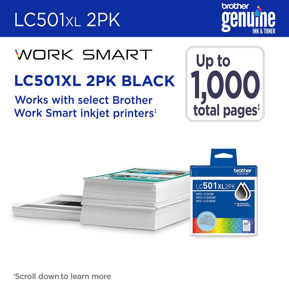 Brother Genuine LC501XL2PK Twin Pack High Yield Black Ink Cartridges