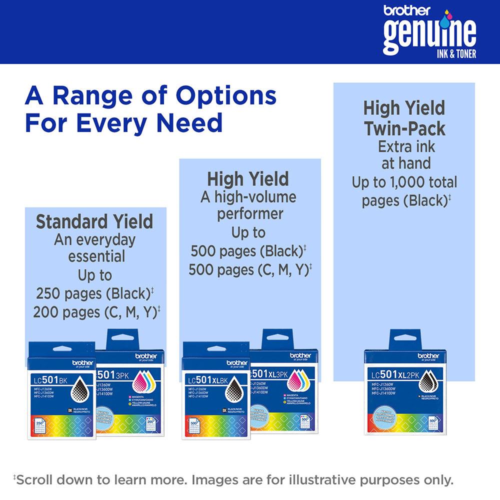 Brother Genuine LC501XL2PK Twin Pack High Yield Black Ink Cartridges