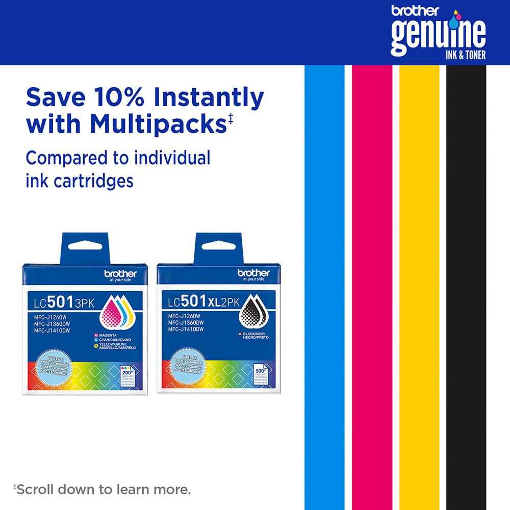 Brother Genuine LC501XL2PK Twin Pack High Yield Black Ink Cartridges