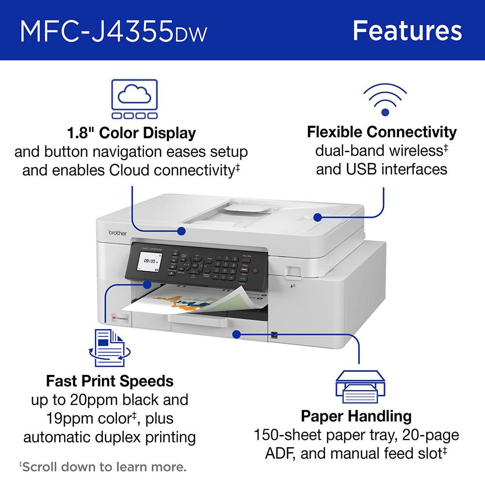 Brother INKvestment MFC-J4355DW Wireless All-in-One Inkjet Printer w 1.8" Color Display