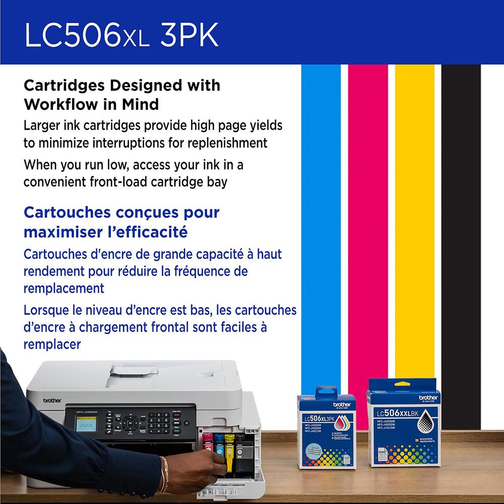 Brother Genuine LC506XL3PKS 3-Pack High Yield Color Ink Cartridges - Cyan/Magenta/Yellow
