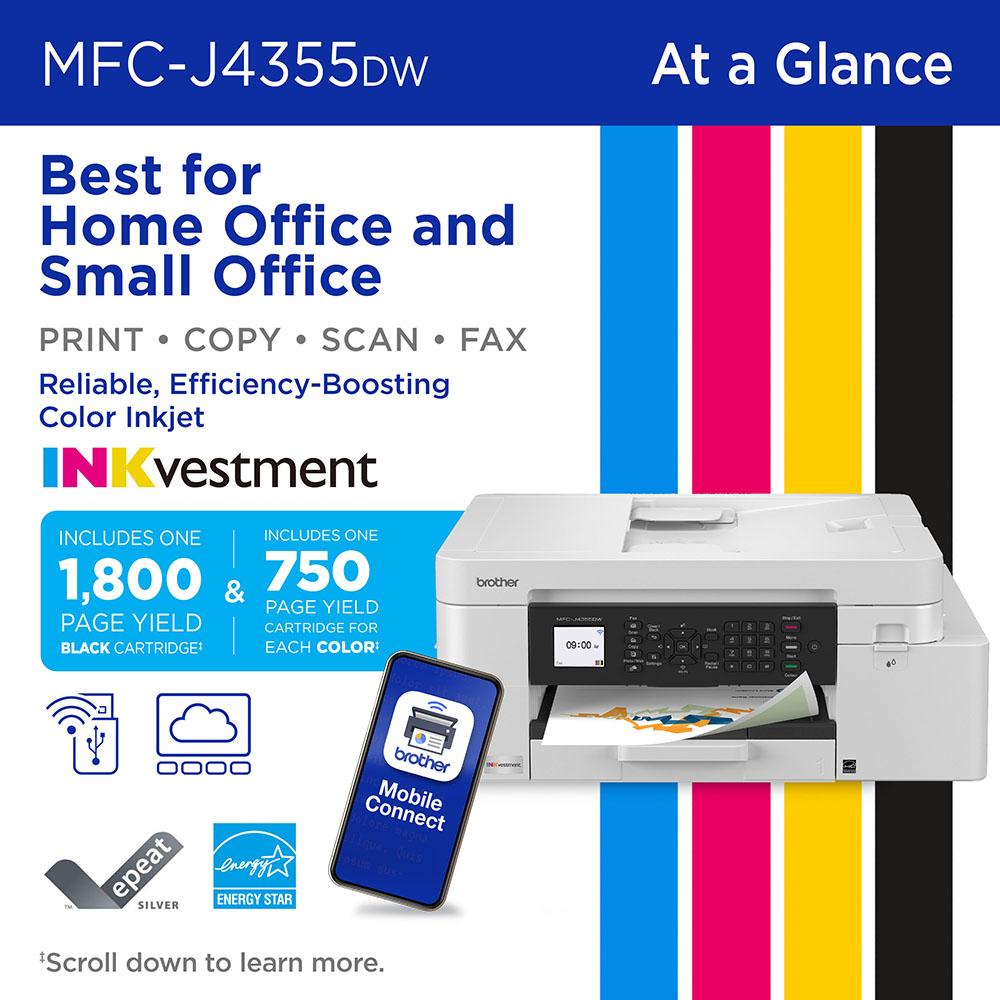 Brother INKvestment MFC-J4355DW Wireless All-in-One Inkjet Printer w 1.8" Color Display