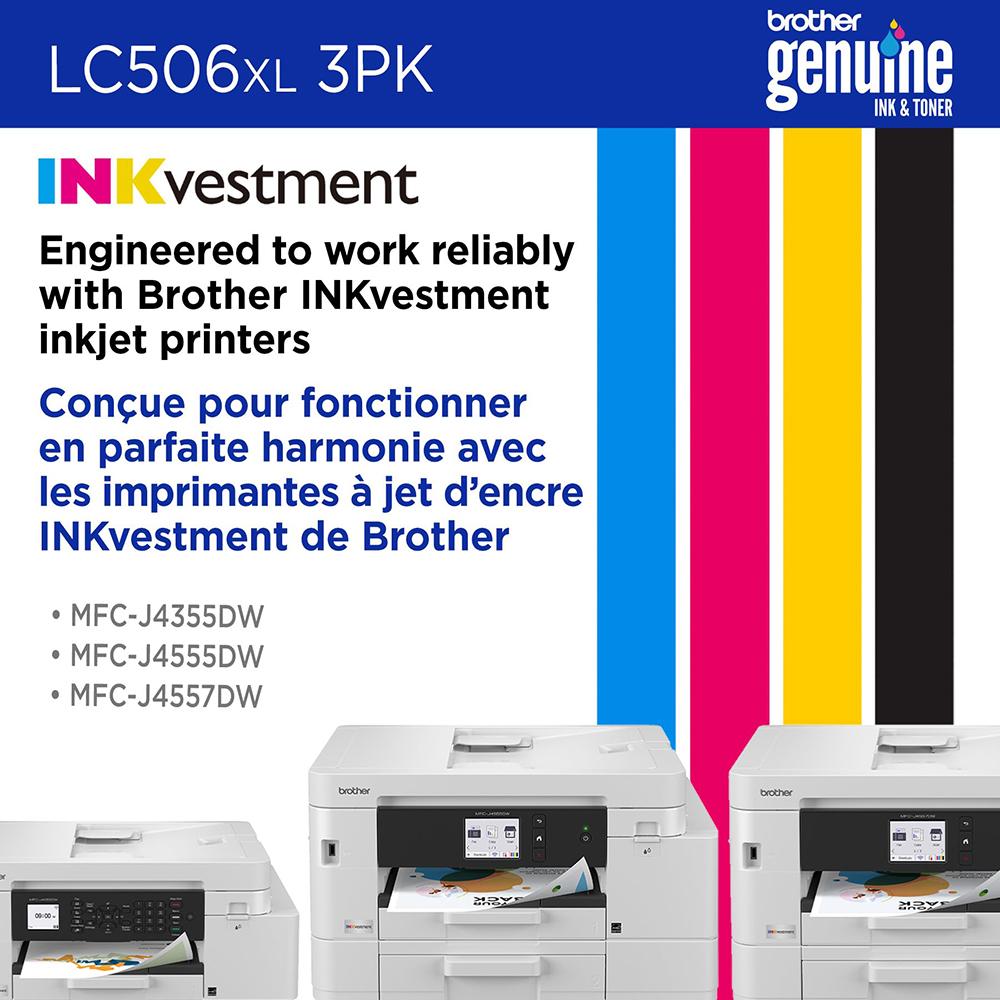 Brother Genuine LC506XL3PKS 3-Pack High Yield Color Ink Cartridges - Cyan/Magenta/Yellow