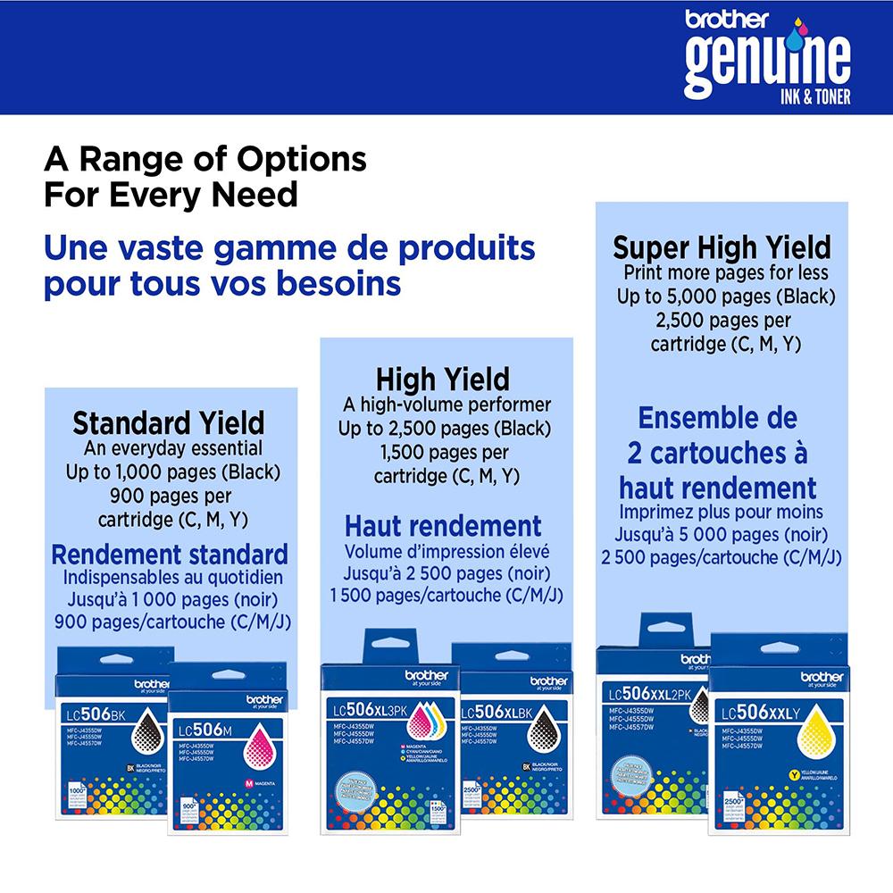 Brother Genuine LC506XL3PKS 3-Pack High Yield Color Ink Cartridges - Cyan/Magenta/Yellow