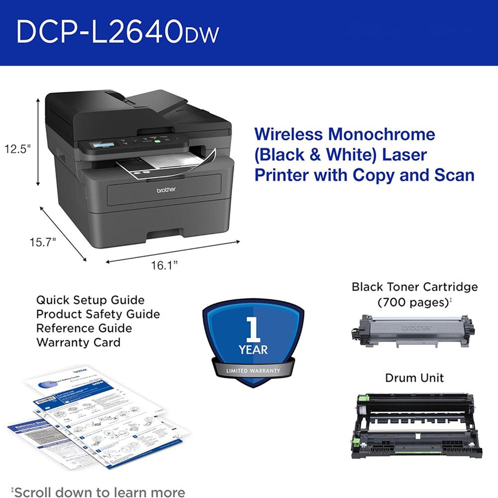 Brother Wireless DCP-L2640DW Compact Monochrome Multi-Function Laser Printer