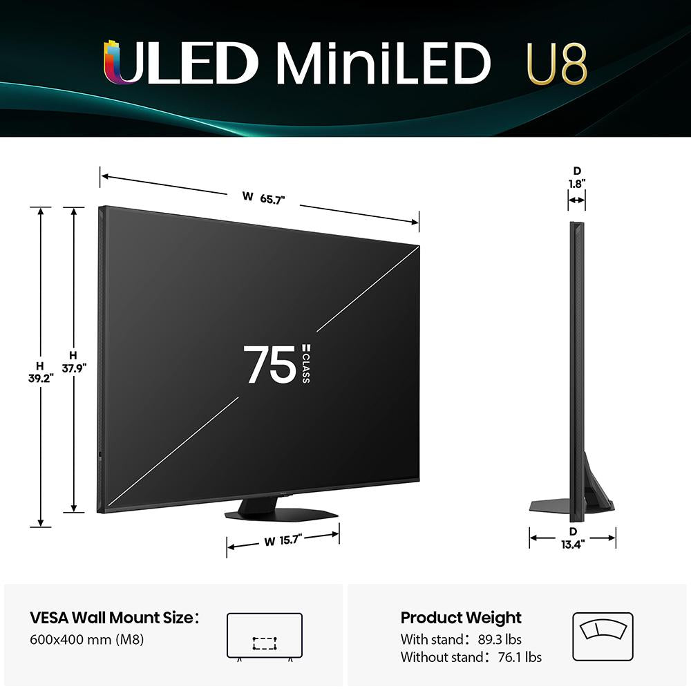 Hisense 75 inch U8 Series MiniLED QLED UHD 4K HDR Smart Google TV (2025)
