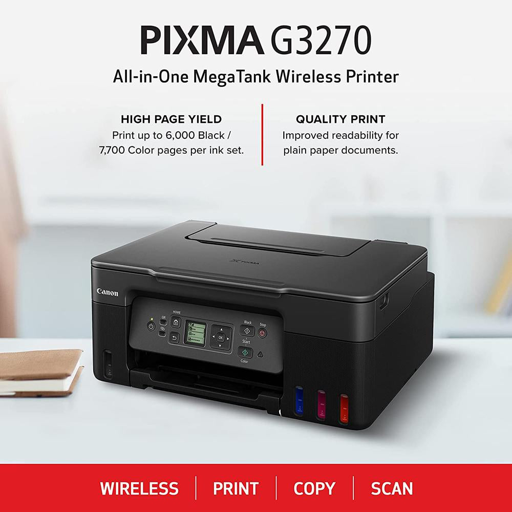 Canon PIXMA G3270 Wireless MegaTank All-in-One Printer with Essentials and Cable