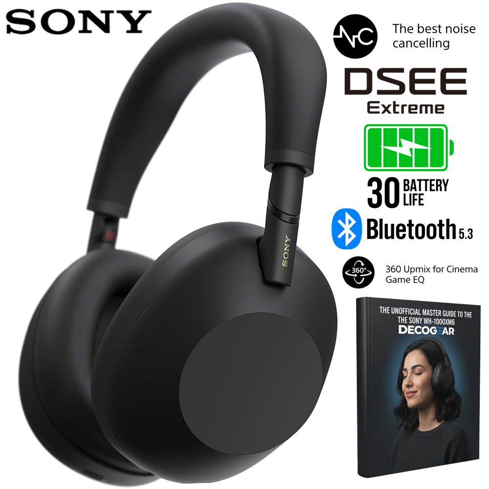 Sony WH-1000XM6 Best Noise Canceling Headphones, Black w/ Deco Master Guide Bundle