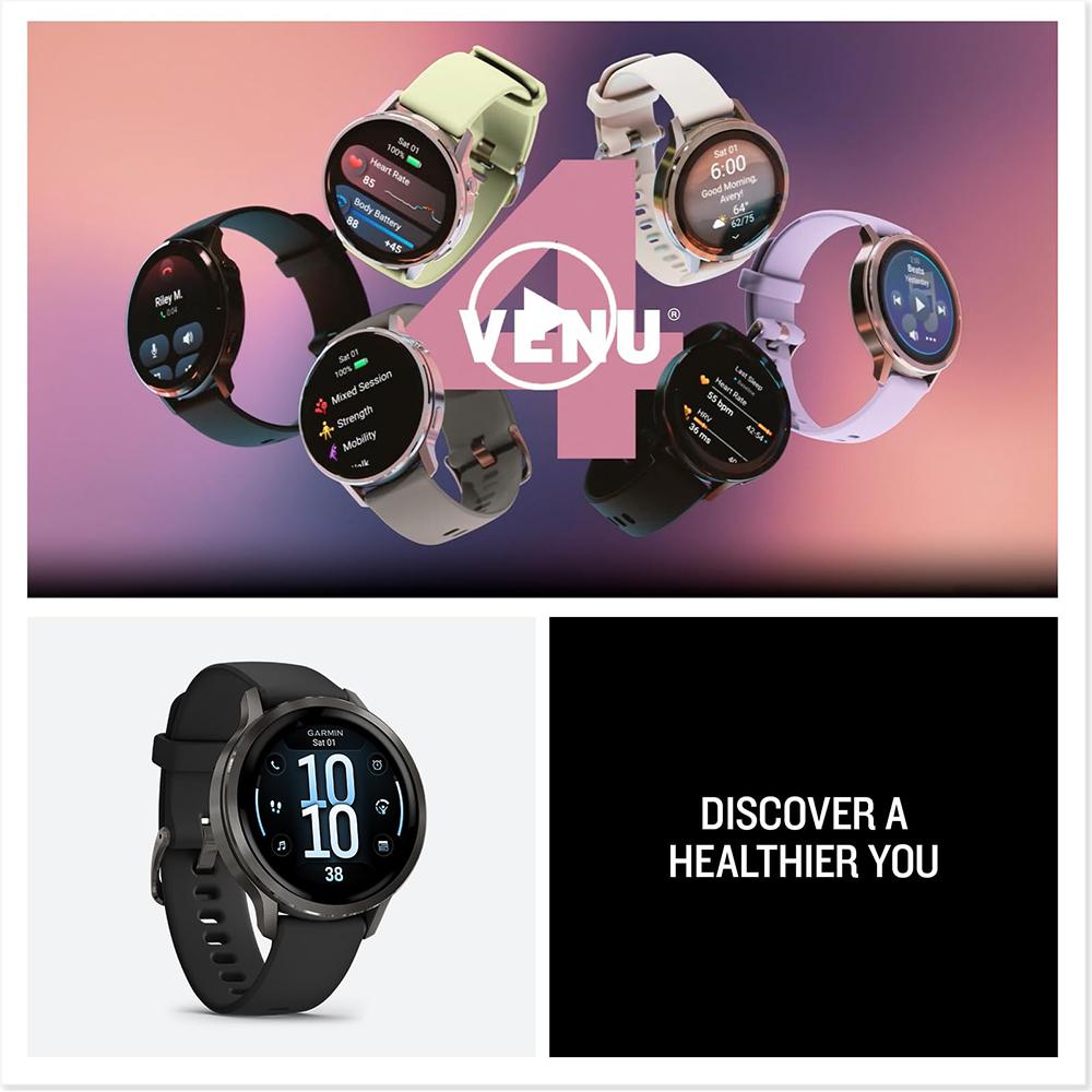 Garmin Venu 4, 41 mm GPS Smartwatch, Slate w/Black Silicone Band +2YR Warranty Bundle