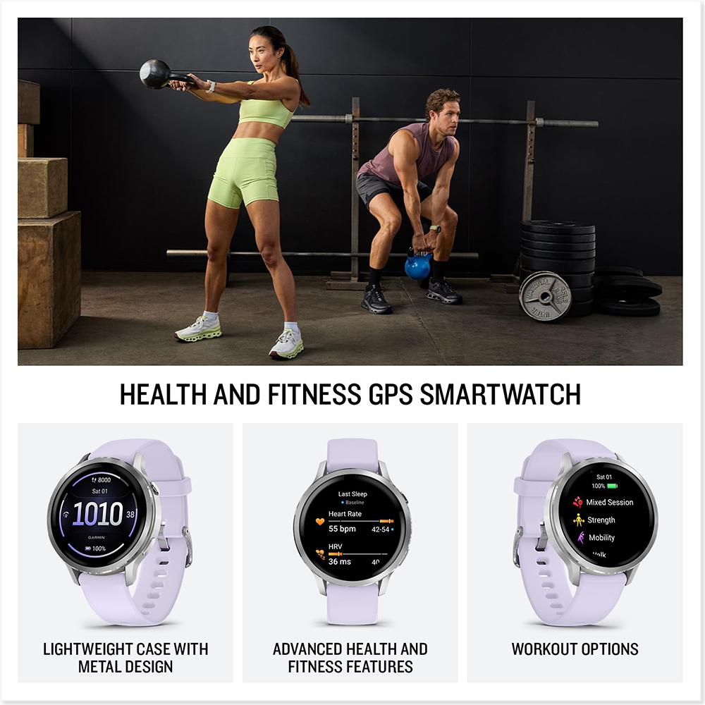 Garmin Venu 4 41mm Health & Fitness GPS Smartwatch, Silver +2YR Warranty Bundle