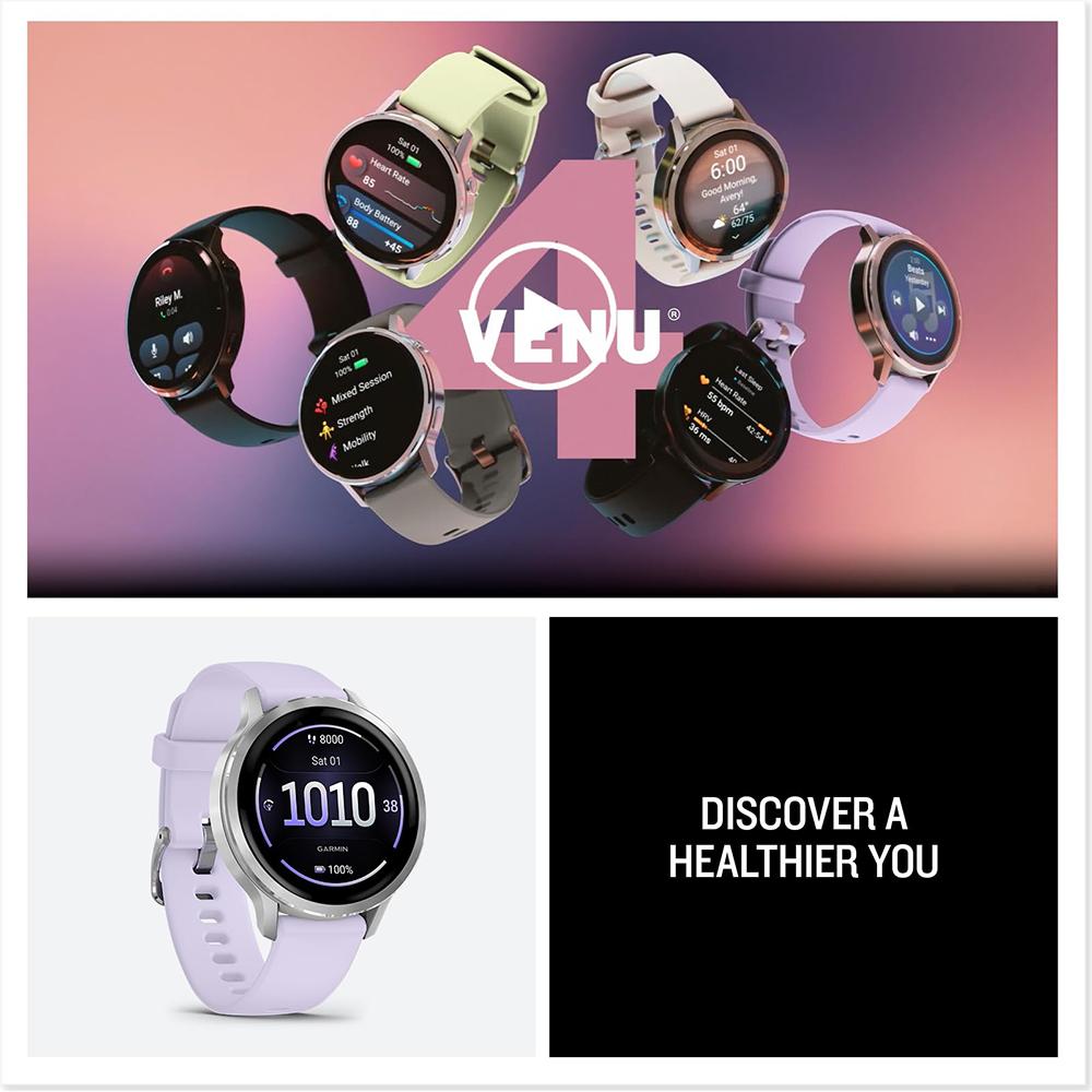 Garmin Venu 4 41mm Health & Fitness GPS Smartwatch, Silver +2YR Warranty Bundle