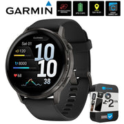 Garmin Venu 4 45 mm GPS Smartwatch, Slate with Black Silicone Band +2YR Warranty Bundle