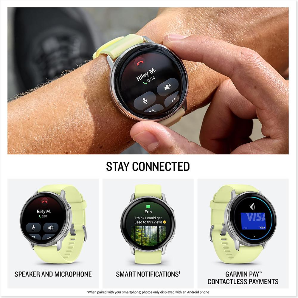 Garmin Venu 4 45 mm GPS Smartwatch, Silver w/ Citron Silicone band +2YR Warranty Bundle