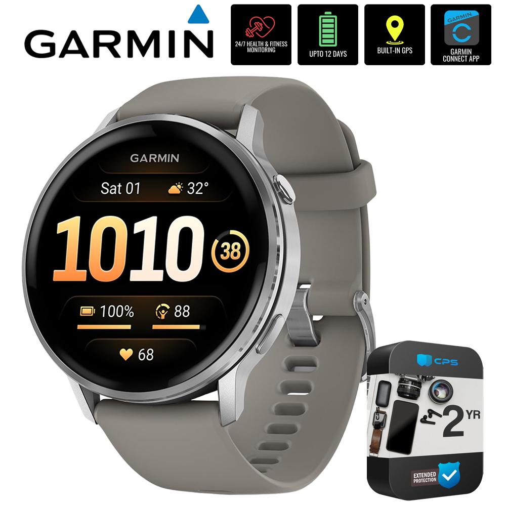 Garmin Venu 4 45mm GPS Smartwatch, Silver with Silver Gray Band +2YR Warranty Bundle