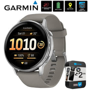 Garmin Venu 4 45mm GPS Smartwatch, Silver with Silver Gray Band +2YR Warranty Bundle