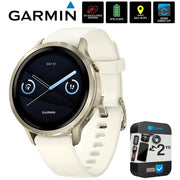 Garmin Venu 4 41mm GPS Smartwatch, Lunar Gold w/Bone Silicone Band +2YR Warranty Bundle