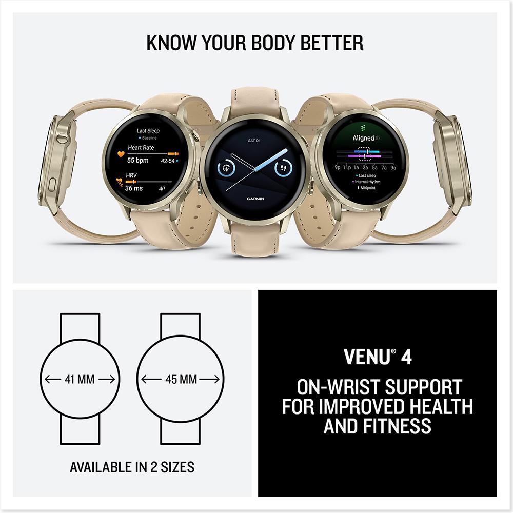 Garmin Venu 4, 41mm Smartwatch, Lunar Gold +2YR Warranty Bundle