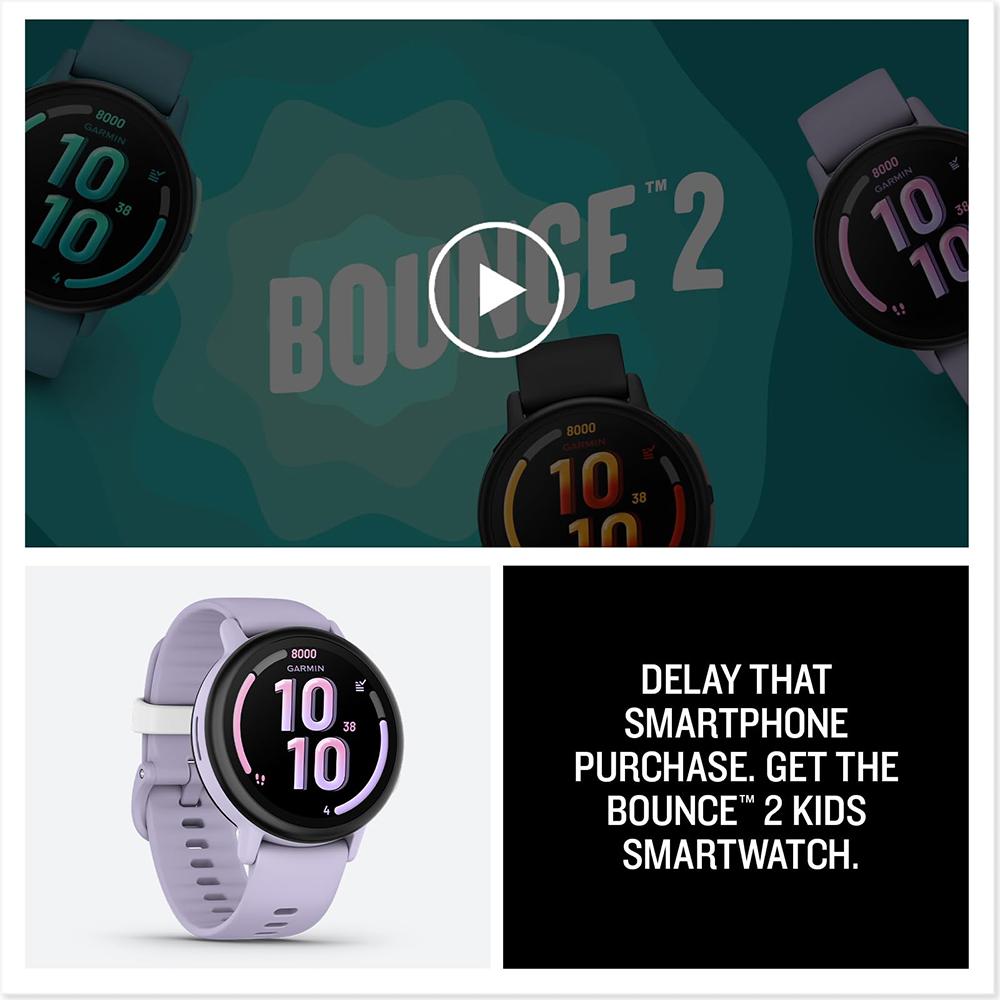 Garmin Bounce 2 Kids Smartwatch with Calling Light Purple+2 Year Warranty Bundle