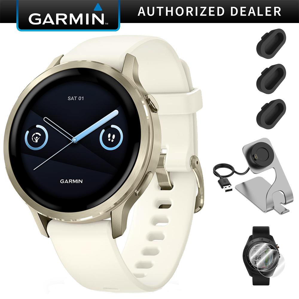 Garmin Venu 4 41mm GPS Smartwatch Lunar Gold Bundle + Dock Dust Covers Screen Guards