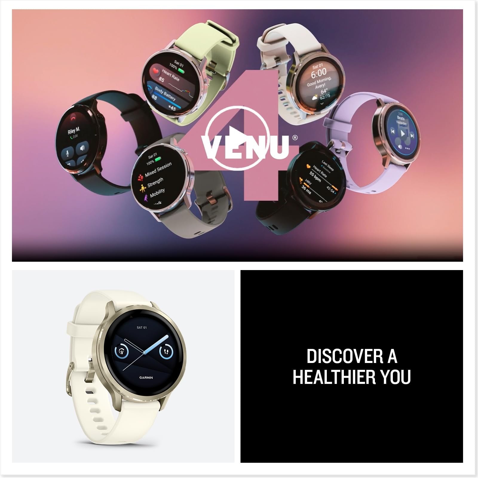 Garmin Venu 4 41mm GPS Smartwatch Lunar Gold Bundle + Dock Dust Covers Screen Guards