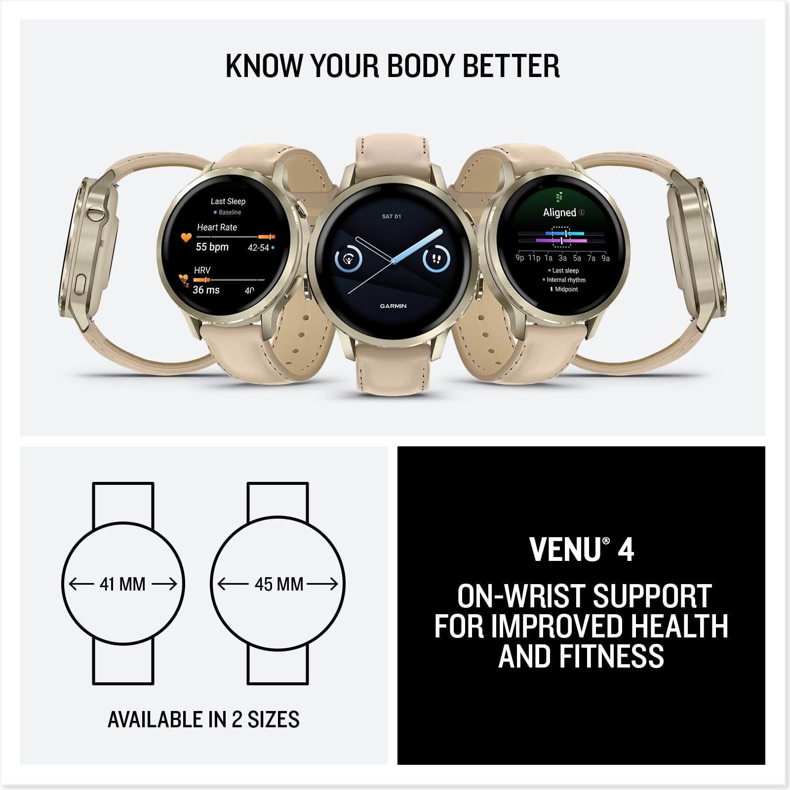 Garmin Venu 4 41mm GPS Smartwatch Lunar Gold Bundle + Dock Dust Covers Screen Guards