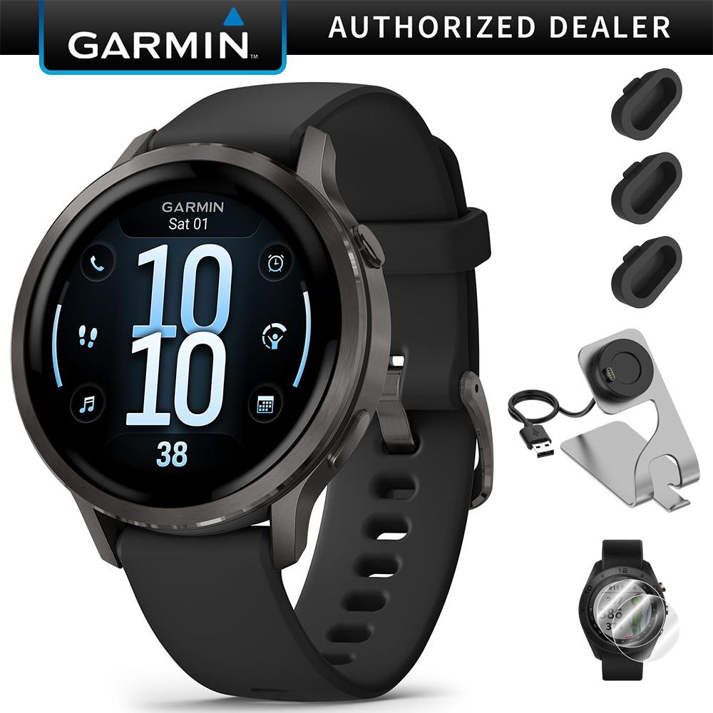 Garmin Venu 4 41mm GPS Smartwatch Slate w/ Black Bundle +Dock Dust Covers Screen Guards