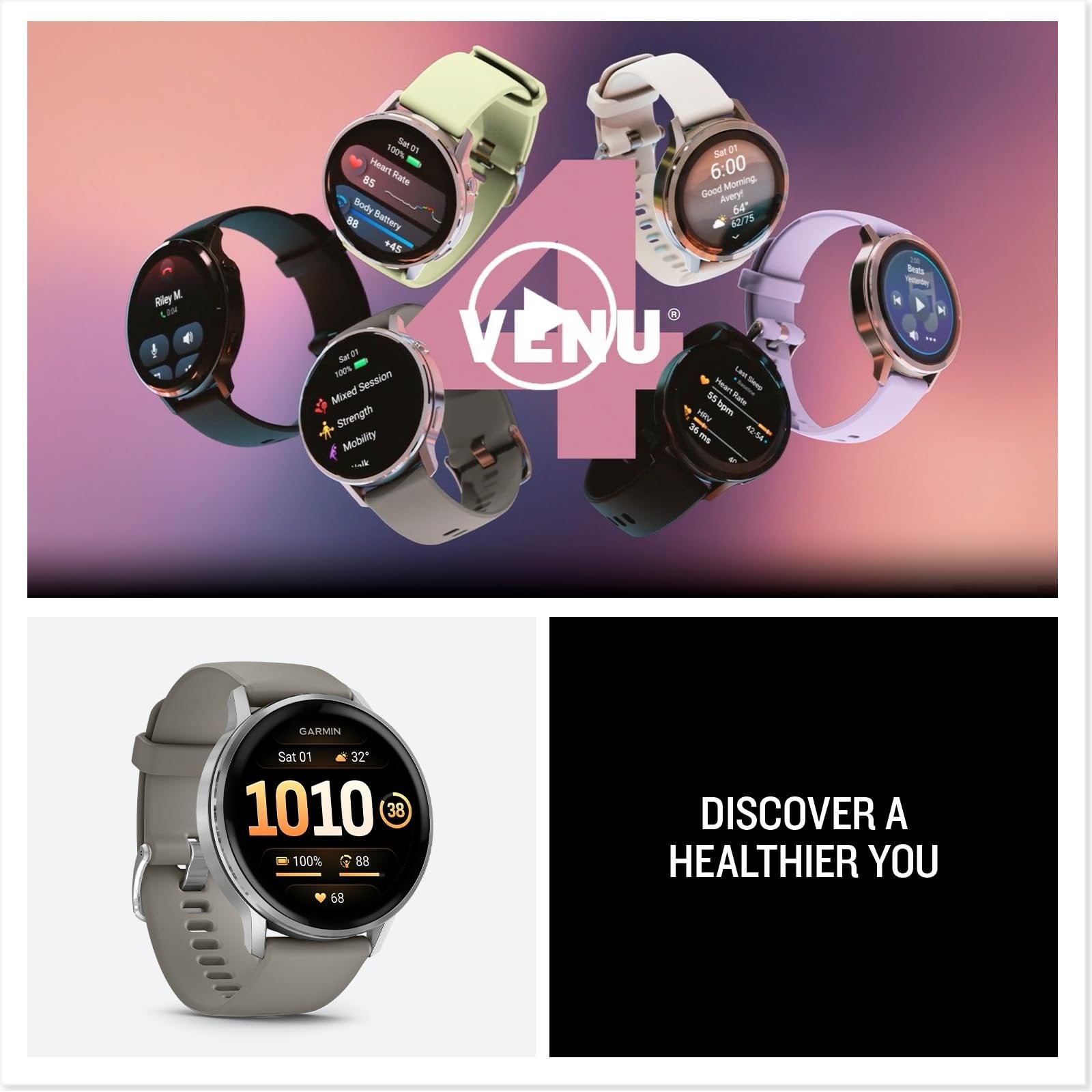 Garmin Venu 4 45mm GPS Smartwatch Silver w/ Gray Bundle +Dock Dust Covers Screen Guards