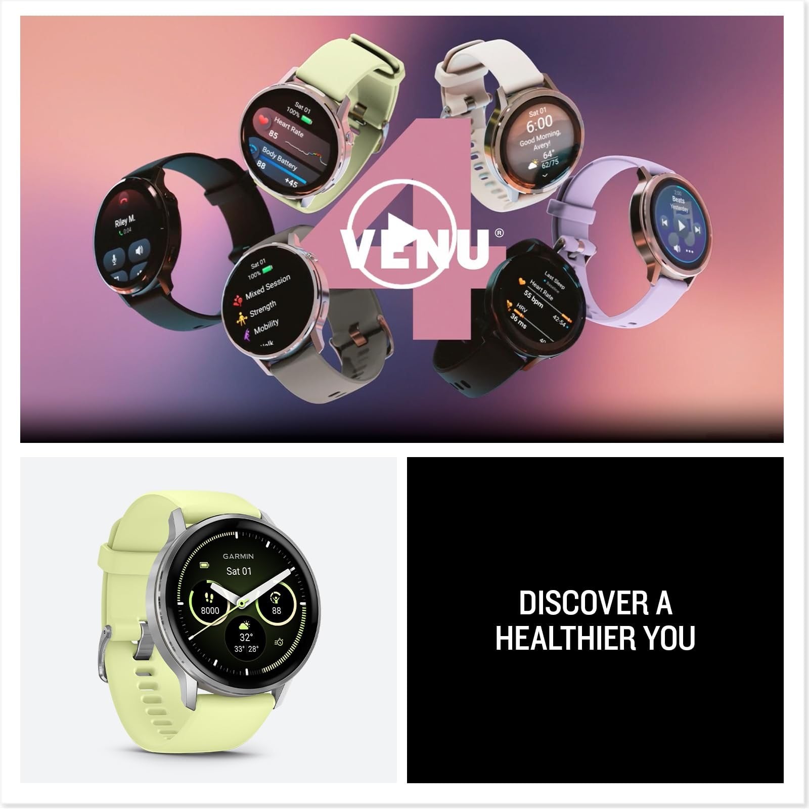 Garmin Venu 4 45mm GPS Watch Silver w/ Citron Bundle + Dock Dust Covers Screen Guards