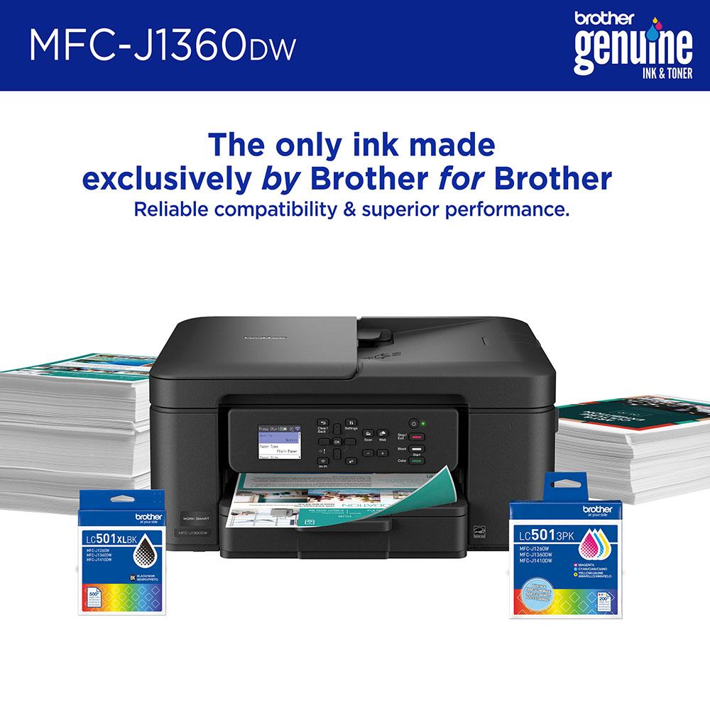 Brother Work Smart 1360 Wireless Color Inkjet All-in-One Printer + Color Cartridges