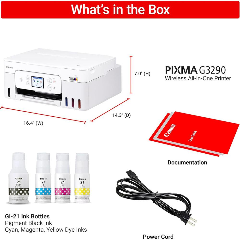 Canon PIXMA G3290 Wireless MegaTank All-In-One Inkjet Printer, Copy, Scanner Bundle