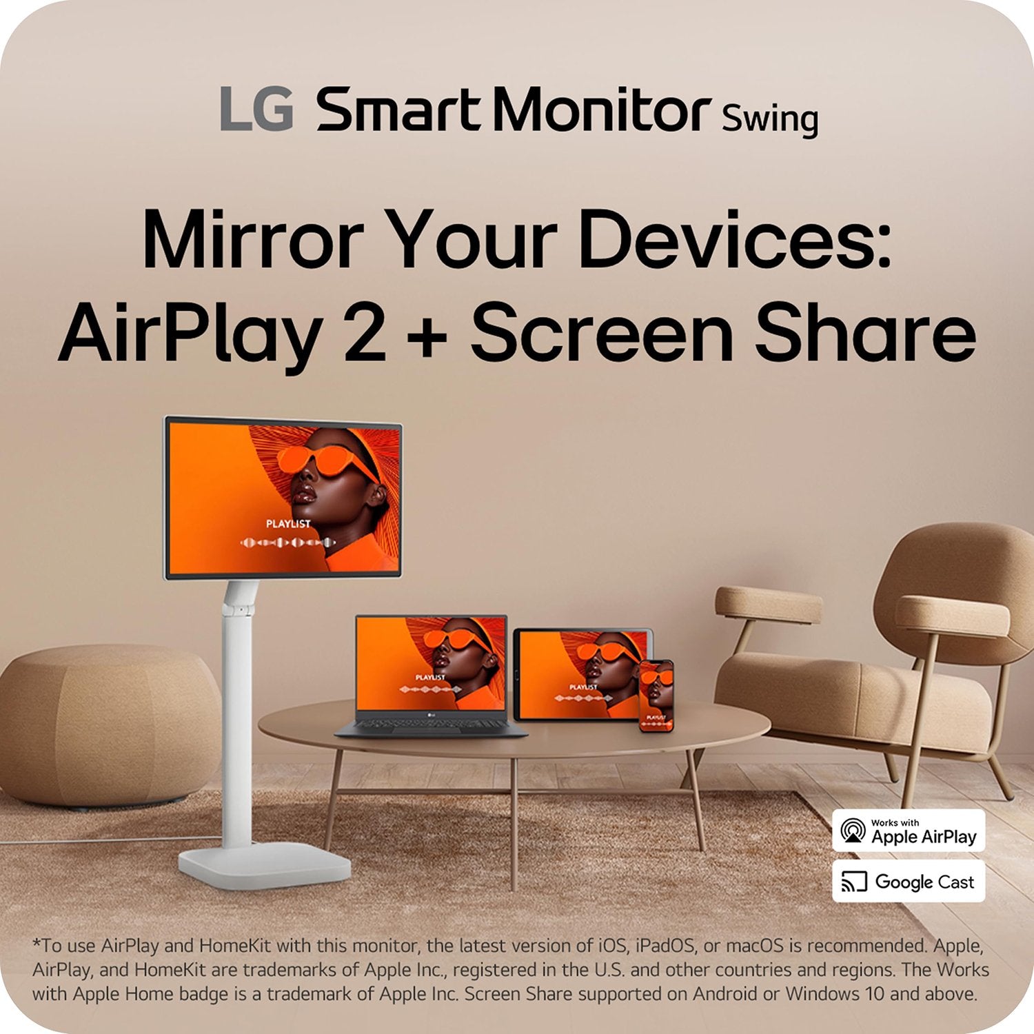 LG 32 Inch 4K UHD IPS Touchscreen Smart Monitor Swing with Rolling Stand