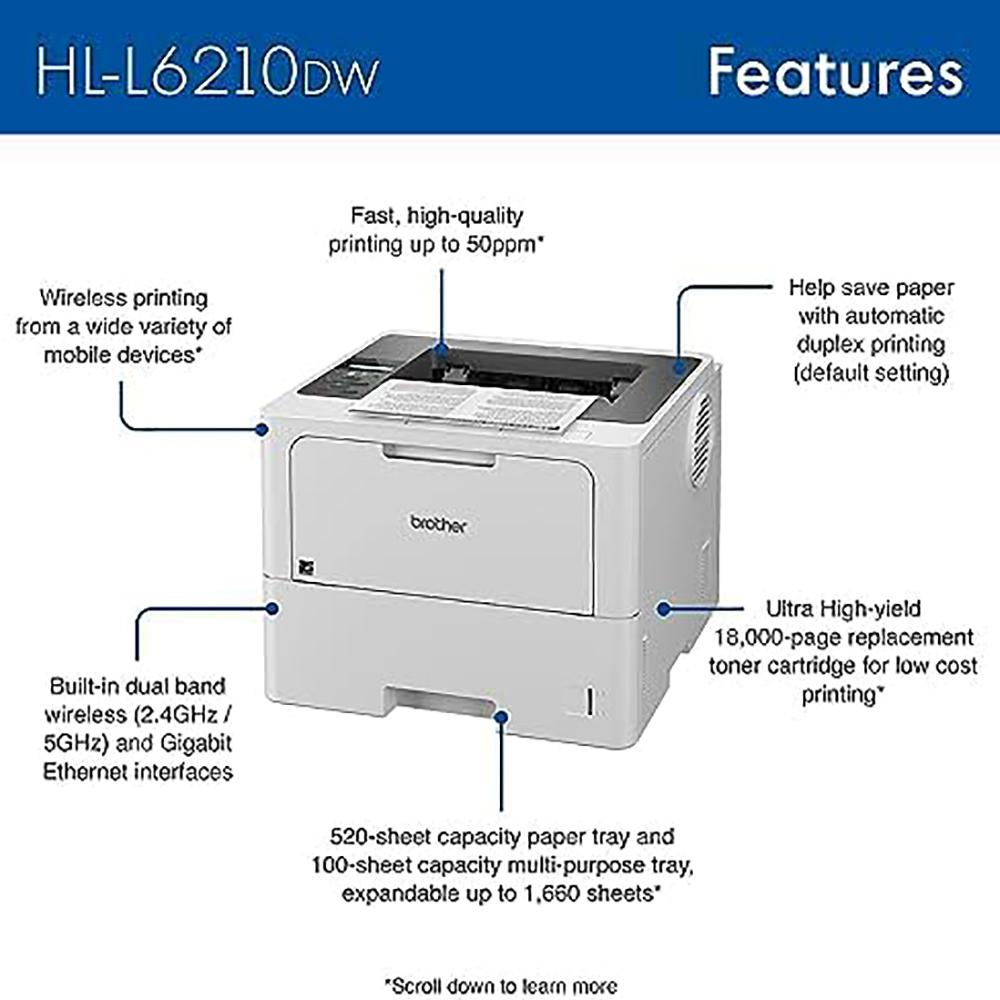 Brother HLL6210DW Business Monochrome Laser Printer +26 Months Protection Bundle