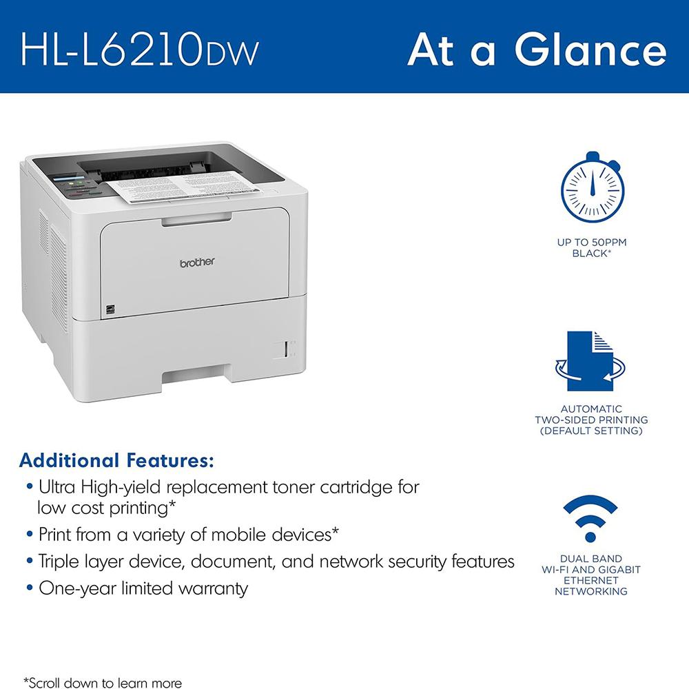 Brother HLL6210DW Business Monochrome Laser Printer +26 Months Protection Bundle