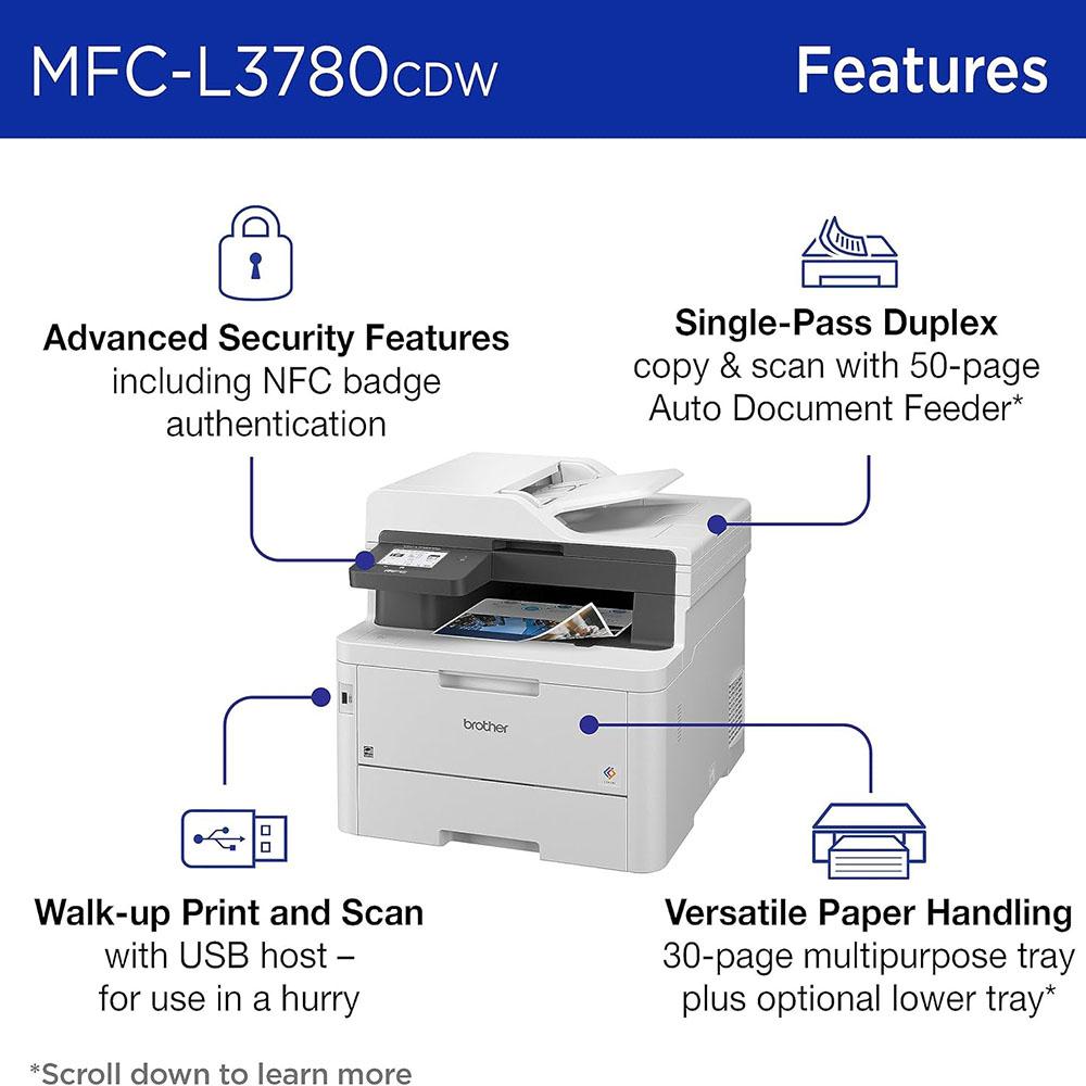 Brother MFCL3780CDW Digital Color All-in-One Laser Printer + 26 Months Protection Bundle