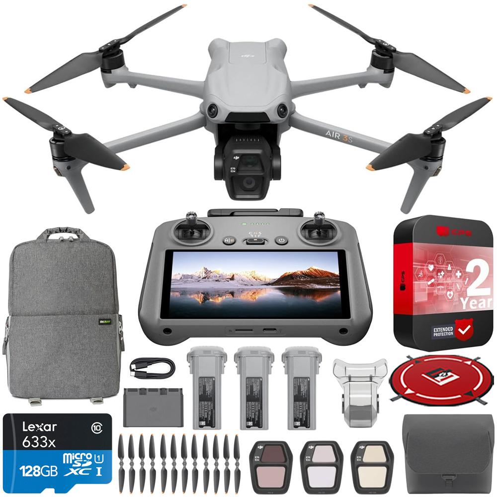 DJI Air 3S Drone Fly More Combo w/ RC 2 Remote + Extended Warranty Deluxe Bundle