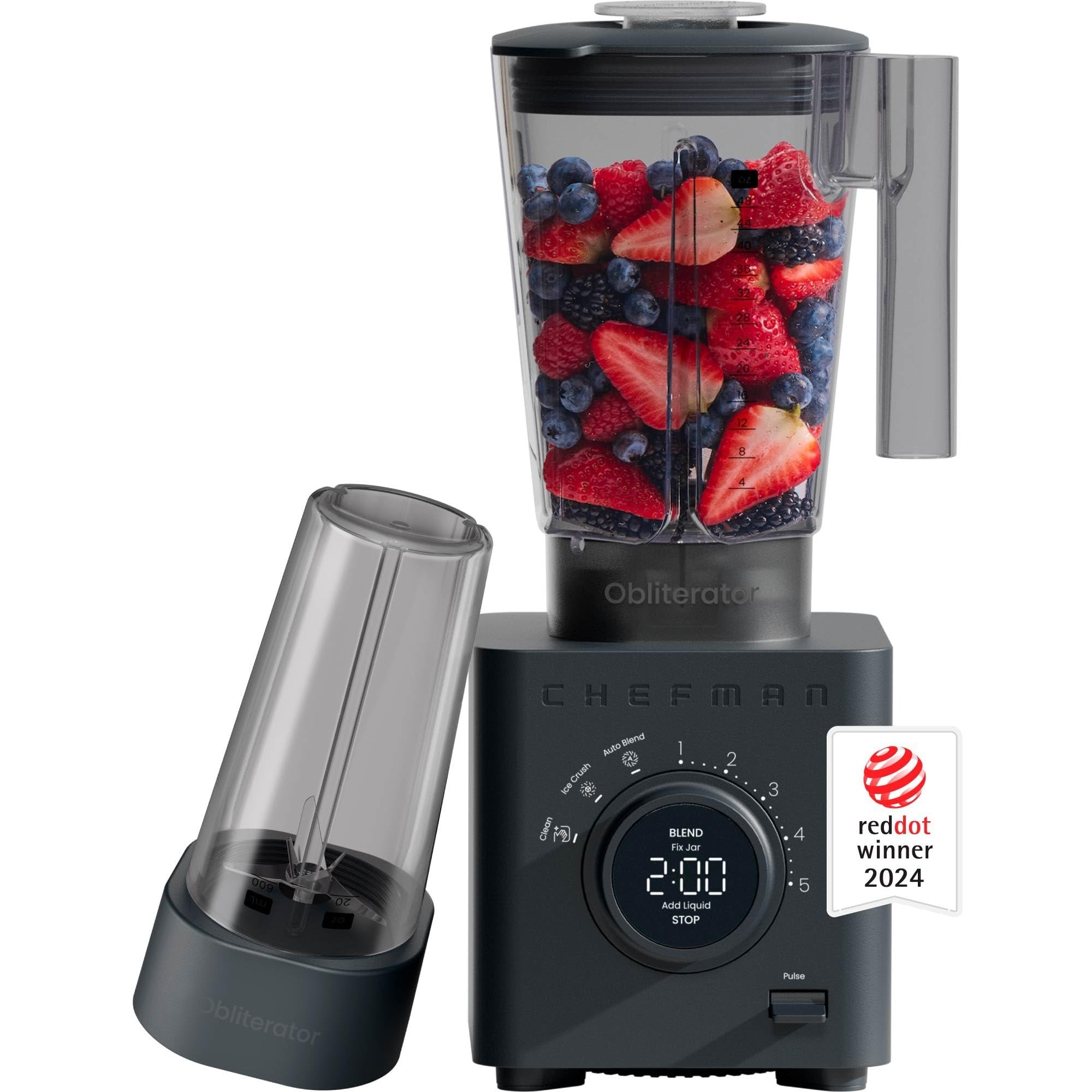 Chefman Obliterator 48 oz 1380 Watt Countertop Blender + Travel Jar - Midnight