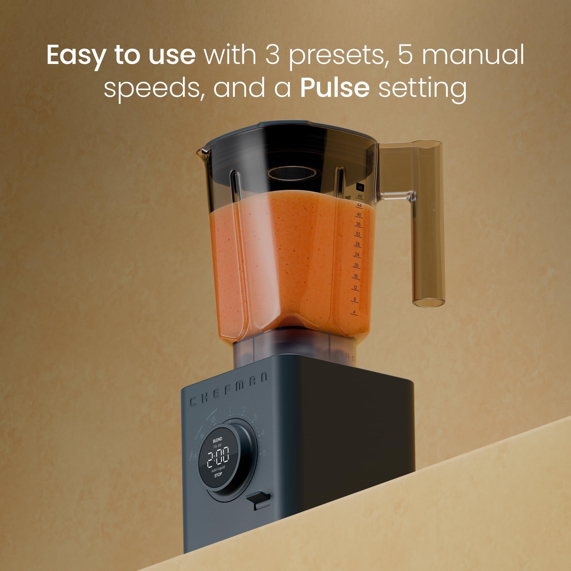 Chefman Obliterator 48 oz 1380 Watt Countertop Blender + Travel Jar - Midnight