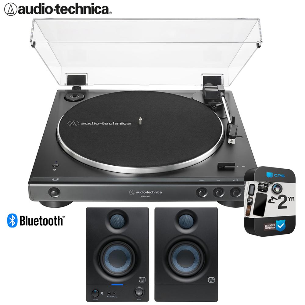 Audio-Technica AT-LP60XBT-BK Bluetooth Turntable + Eris 3.5BT Monitors + 2 YR Warranty Bundle