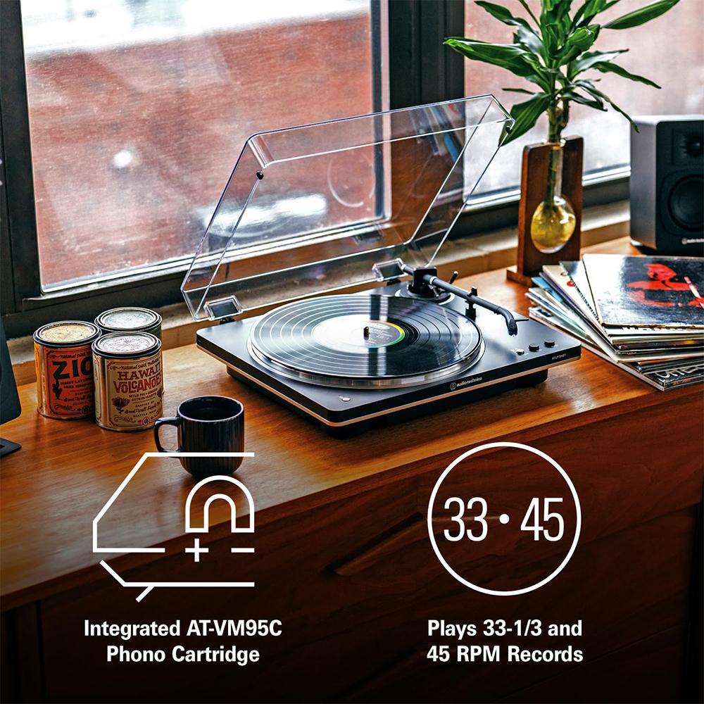 Audio-Technica AT-LP70XBT-BS Wireless Turntable + Eris 3.5BT Monitors + 2 YR Warranty Bundle