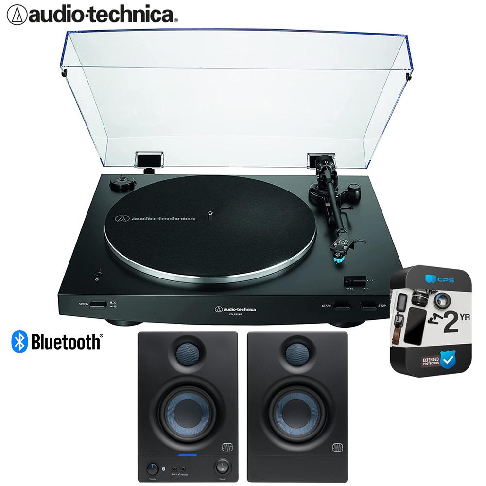 Audio-Technica AT-LP3XBT-BK Wireless Turntable + Eris 3.5BT Monitors + 2 YR Warranty Bundle