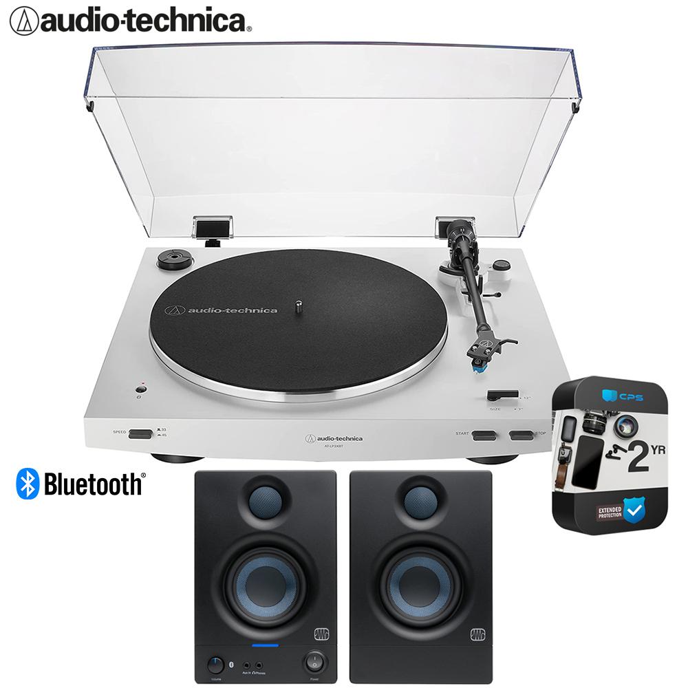Audio-Technica AT-LP3XBT-WH Wireless Turntable + Eris 3.5BT Monitors + 2 YR Warranty Bundle