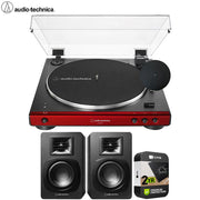 Audio-Technica Fully Automatic Belt-Drive Turntable Red/Black + Speakers Bundle