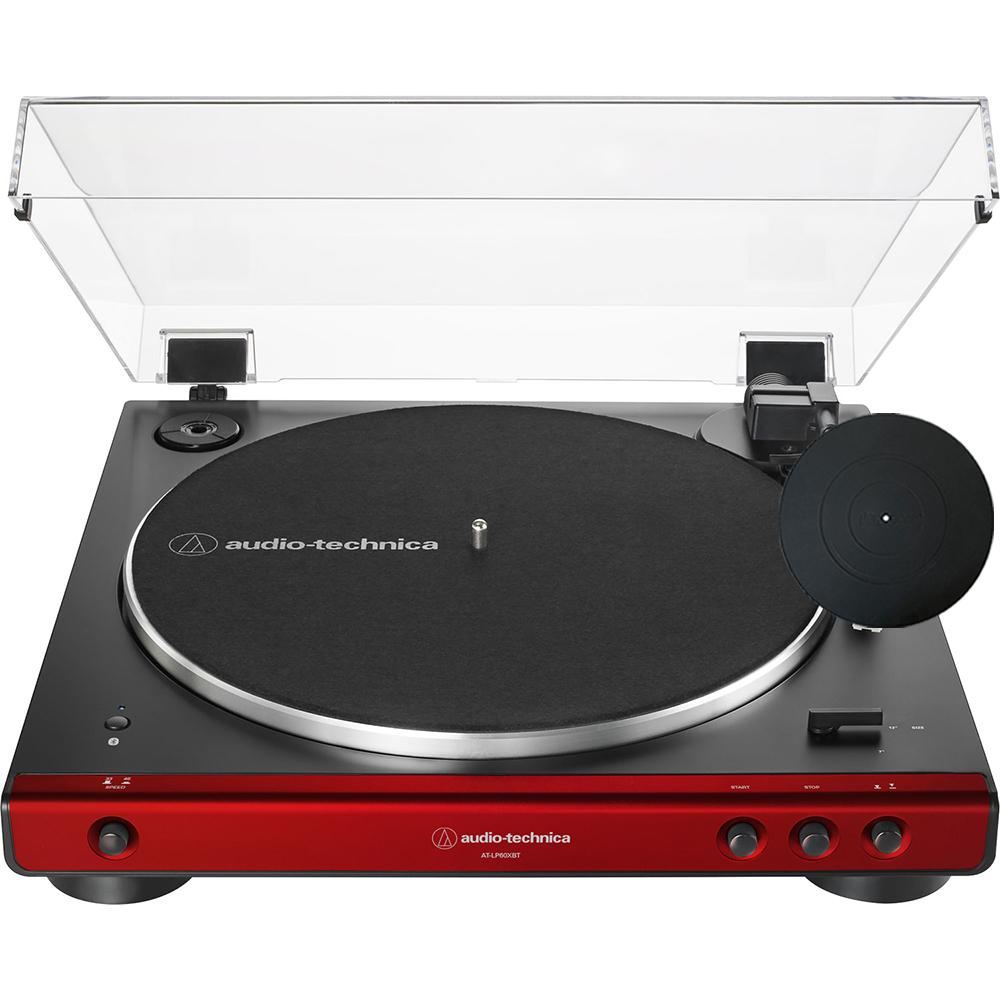 Audio-Technica Fully Automatic Belt-Drive Turntable Red/Black + Speakers Bundle